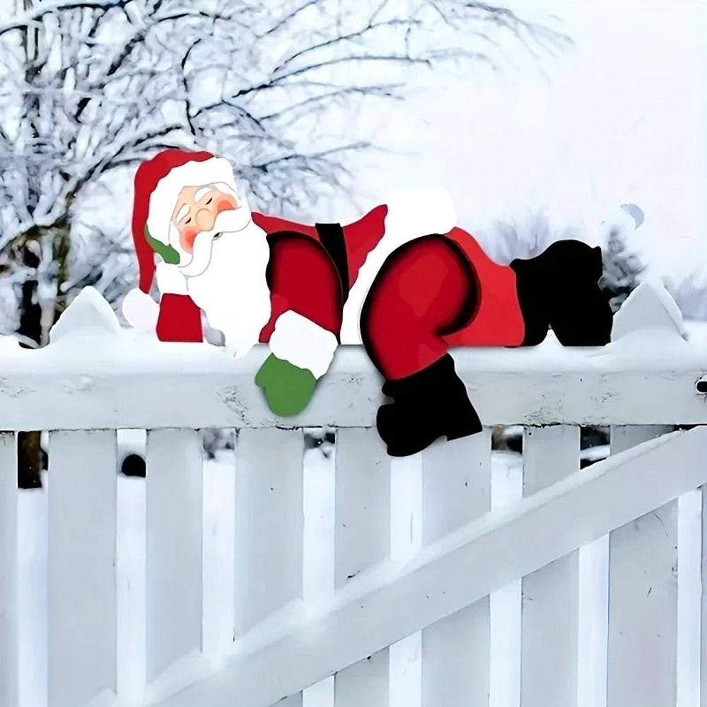 Santa Claus Lawn Decoration Fence Bracket Installation Holiday Christmas Garden Decoration 0