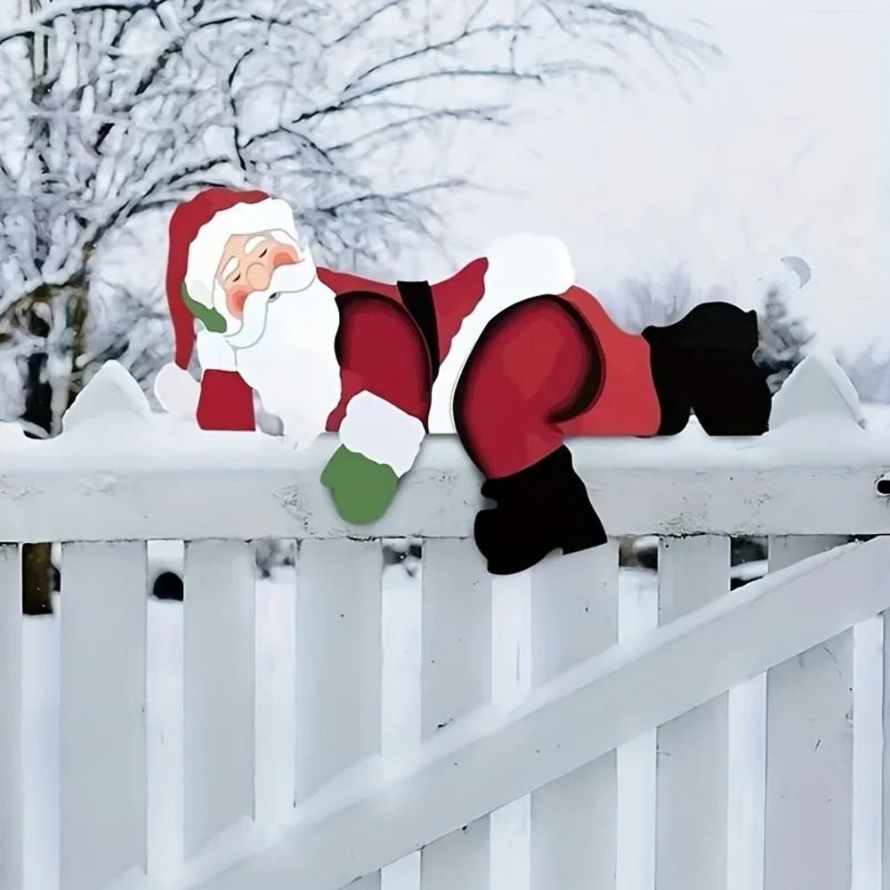 Santa Claus Lawn Decoration Fence Bracket Installation Holiday Christmas Garden Decoration 1