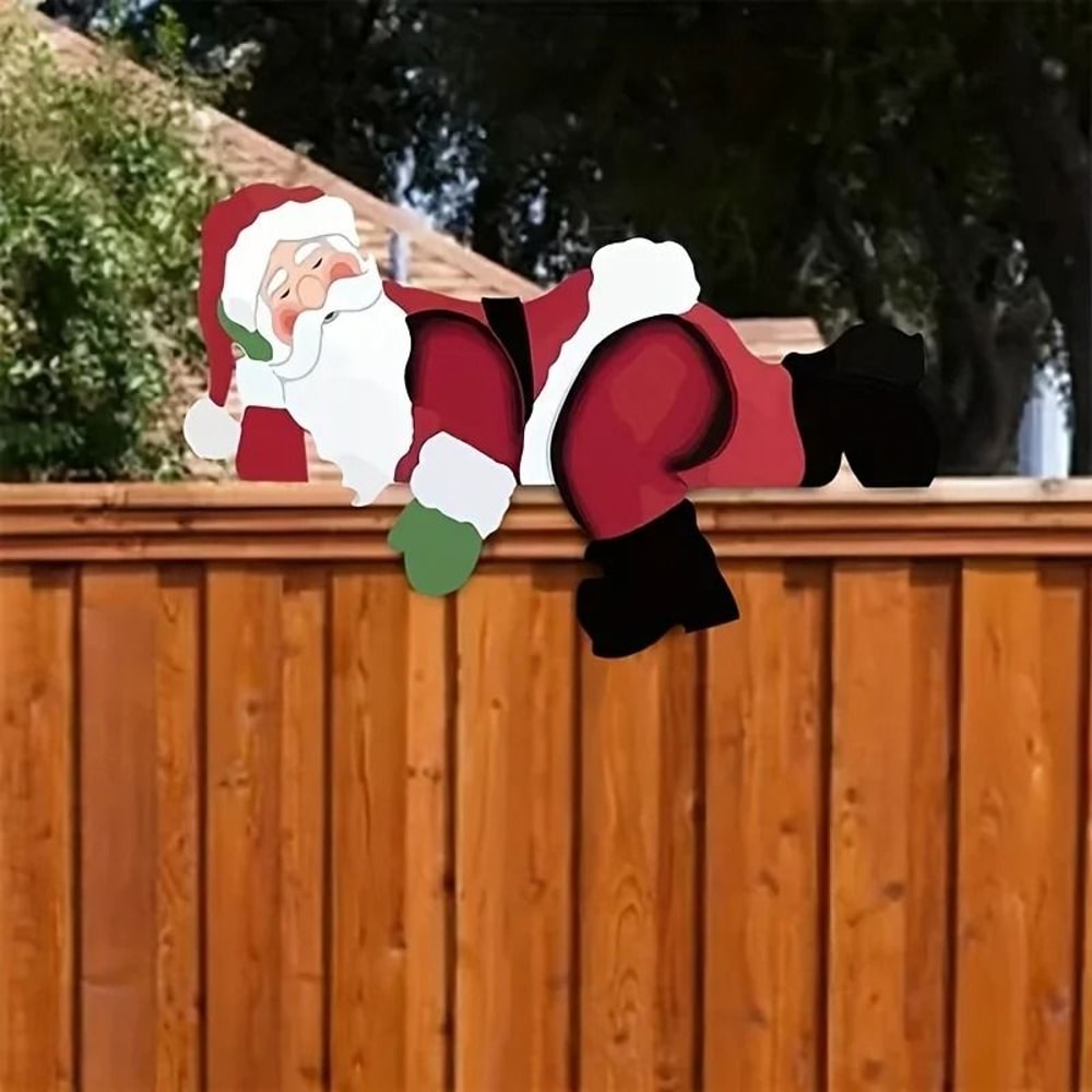 Santa Claus Lawn Decoration Fence Bracket Installation Holiday Christmas Garden Decoration 4
