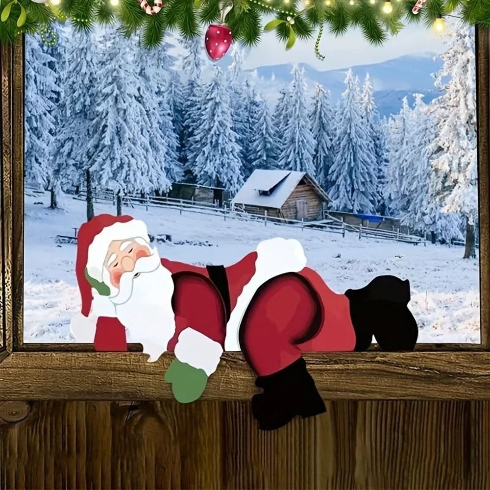 Santa Claus Lawn Decoration Fence Bracket Installation Holiday Christmas Garden Decoration 5