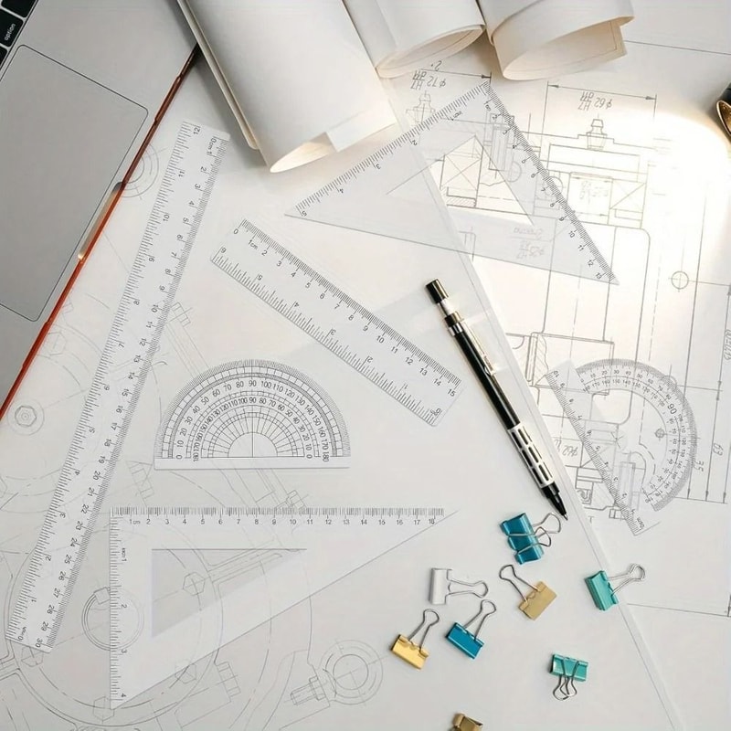 6 Piece Geometry Tools Clear Plastic Dual Measurements Rulers Protractor Triangles For Students And 1
