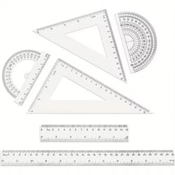 6 piece geometry tools clear plastic dual measurements rulers protractor triangles for students and office