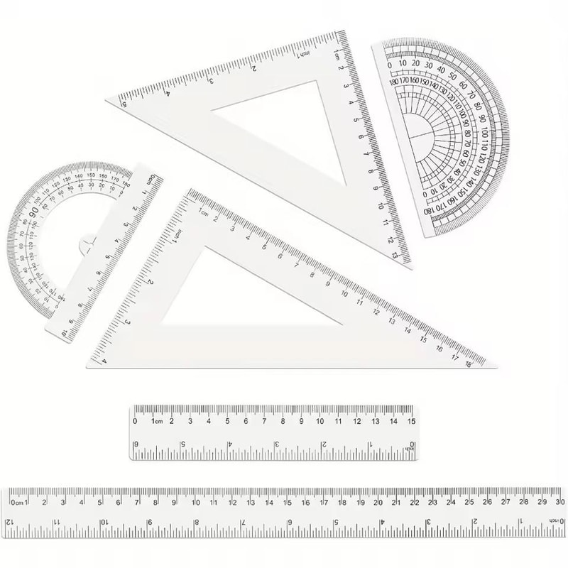 6 Piece Geometry Tools Clear Plastic Dual Measurements Rulers Protractor Triangles For Students And 0