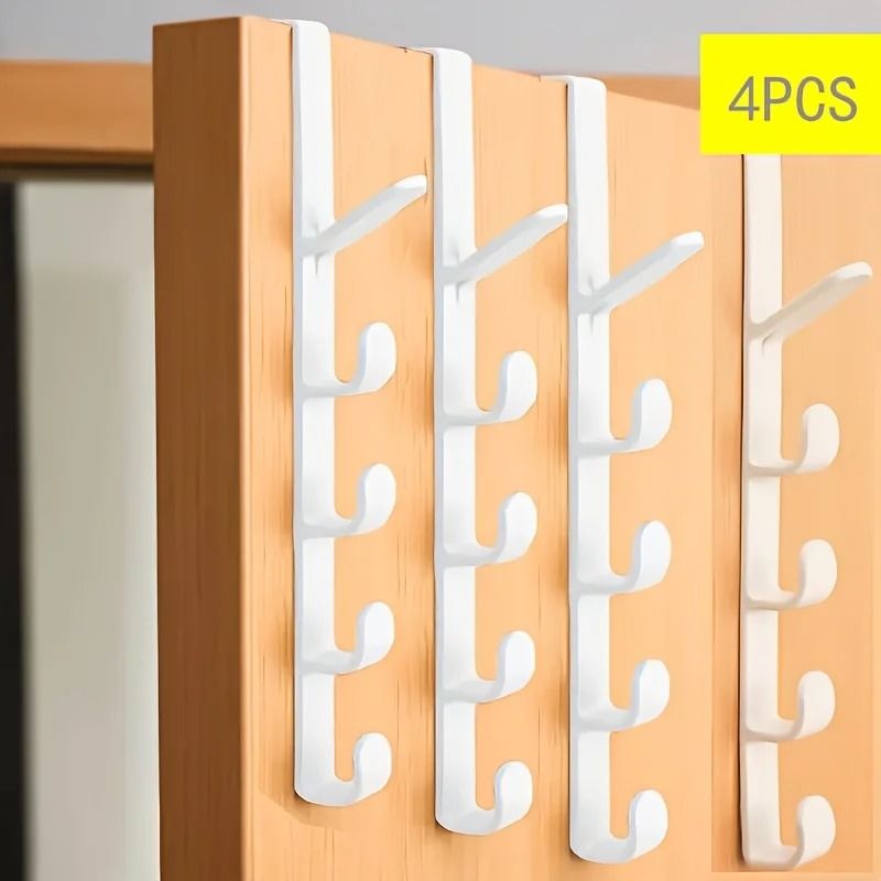 4 Piece 5 Hook Door Hook Back Storage Rack Household Bathroom Organizer And Hanging Storage 1