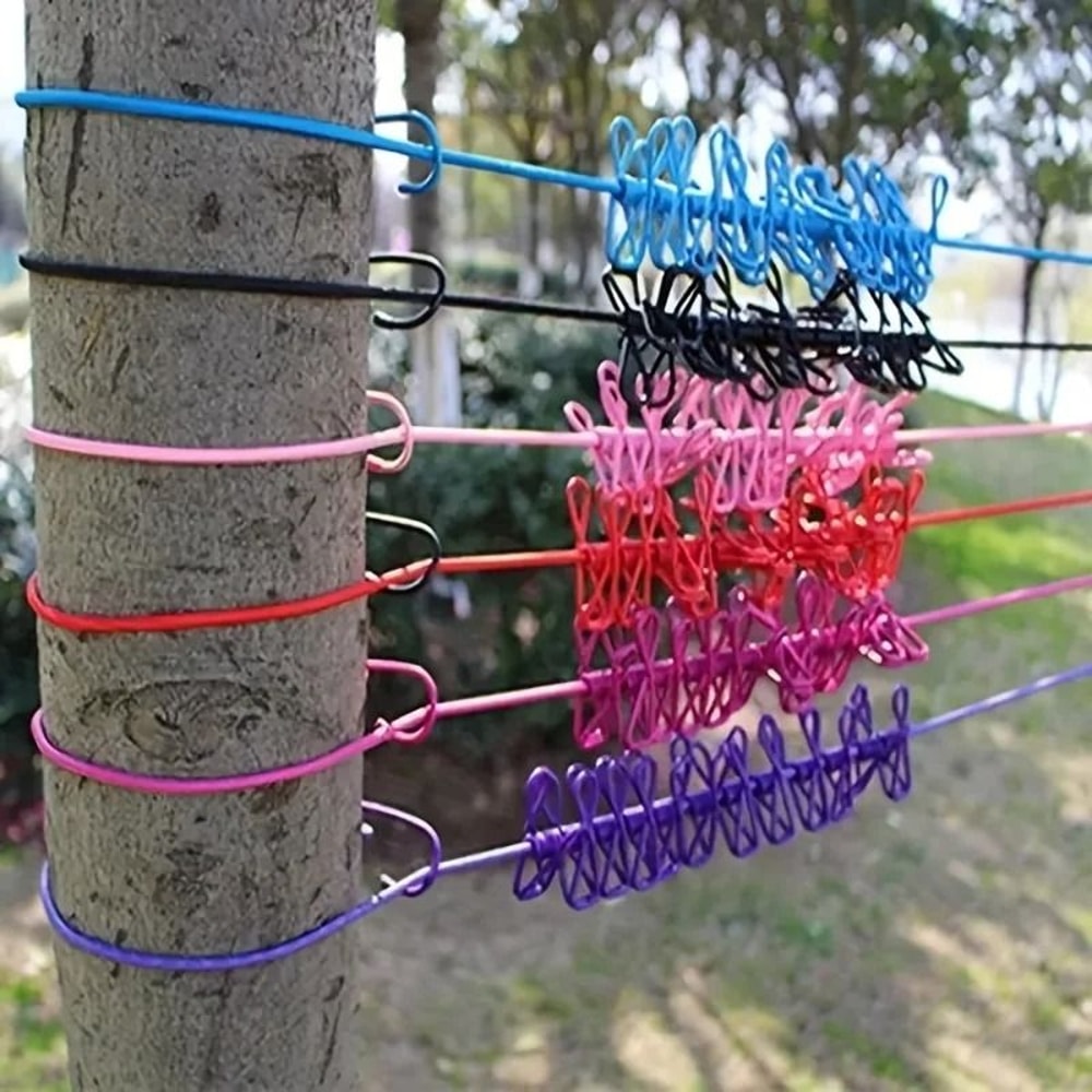 Portable Travel Clothesline With 12 Clothespins Windproof Extendable And Elastic Laundry Clotheslin 2
