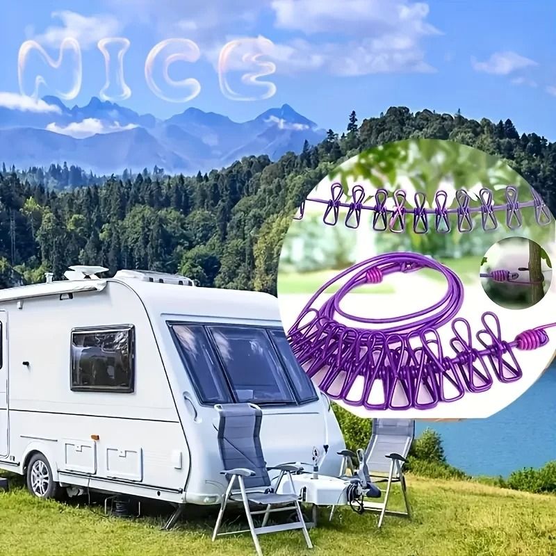 Portable Travel Clothesline With 12 Clothespins Windproof Extendable And Elastic Laundry Clotheslin 3