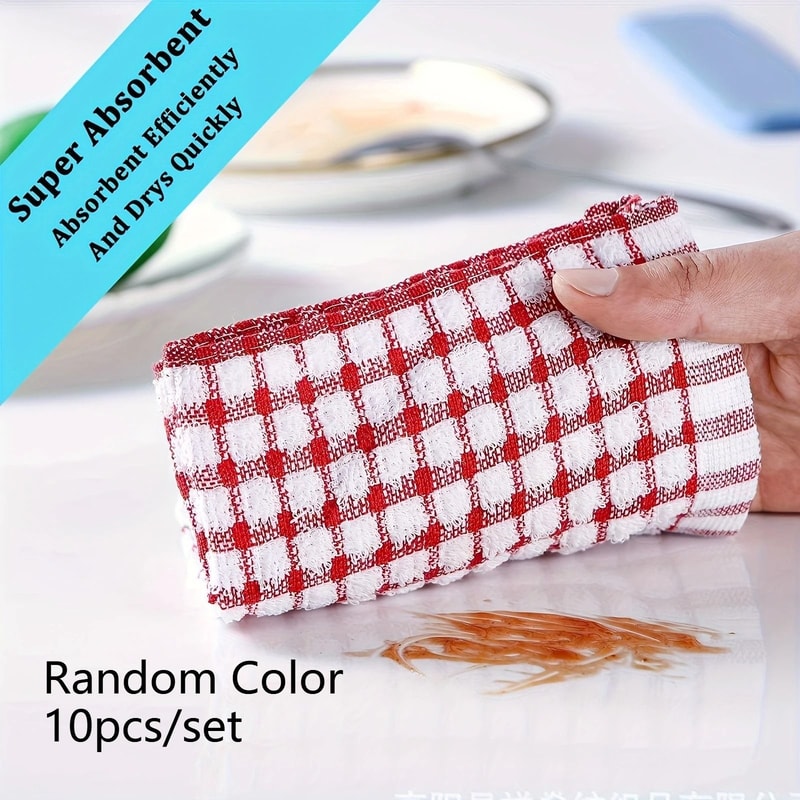 10 PCS Large Grid Cleaning Cloths Absorbent And Durable For Kitchen Outdoor Car And Bathroom 5