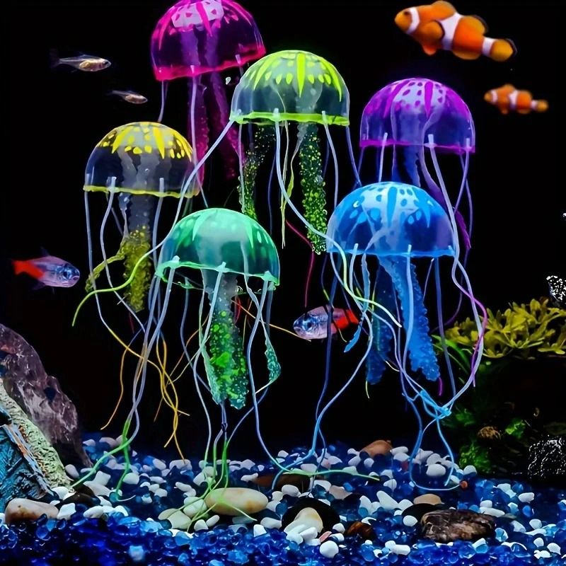 35pcs Luminous Silicone Jellyfish Lifelike Fish Tank Decor Artificial Glow Aquarium Decoration 0