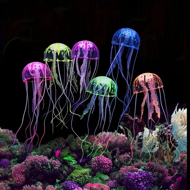 35pcs Luminous Silicone Jellyfish Lifelike Fish Tank Decor Artificial Glow Aquarium Decoration 6