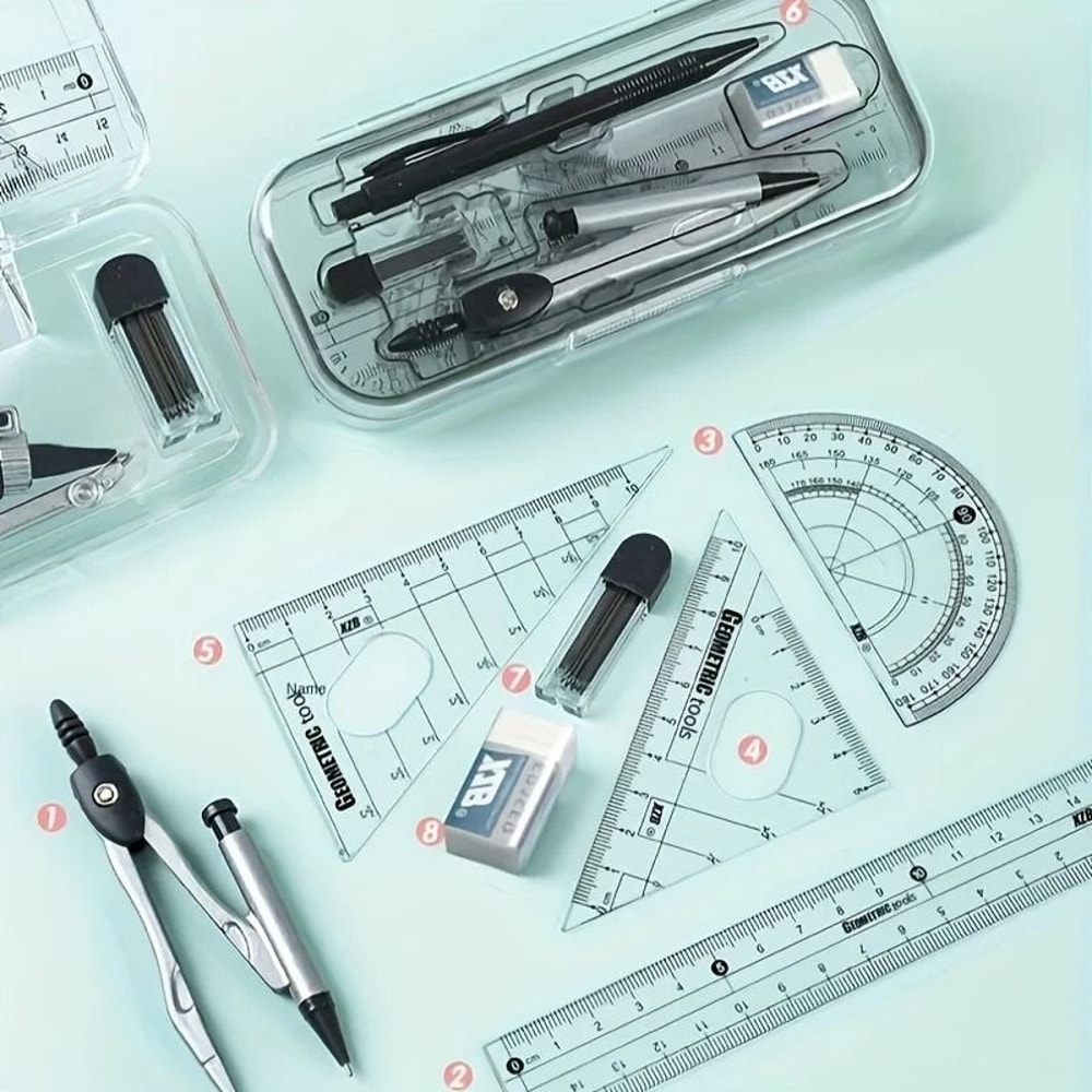 Transparent Plastic Geometry Compass And Ruler Set Durable Drawing Kit For School Students 2