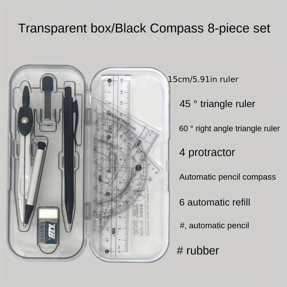 Transparent Plastic Geometry Compass And Ruler Set Durable Drawing Kit For School Students 3