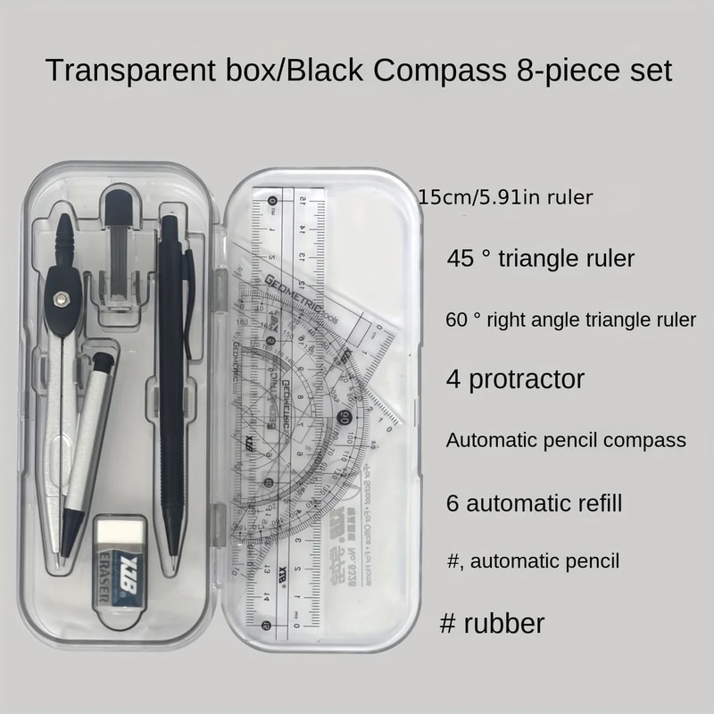 Transparent Plastic Geometry Compass And Ruler Set Durable Drawing Kit For School Students 3
