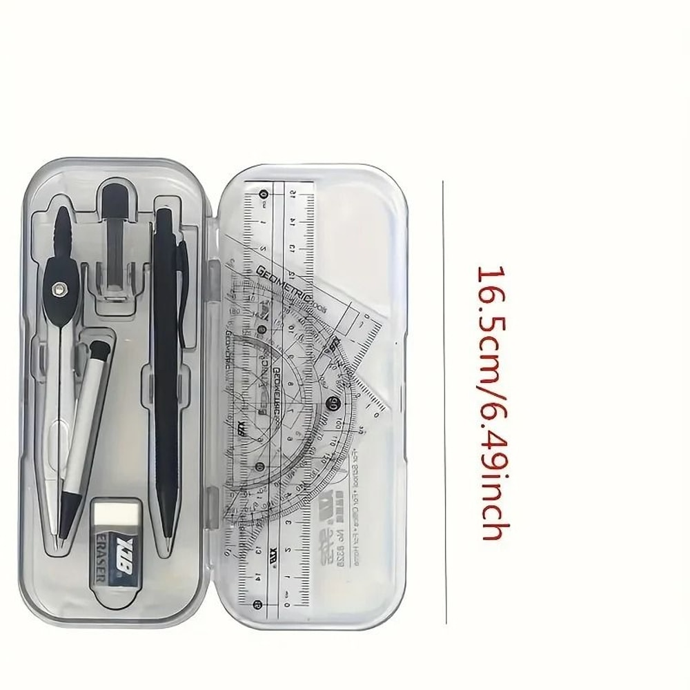 Transparent Plastic Geometry Compass And Ruler Set Durable Drawing Kit For School Students 4