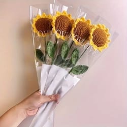 handmade sunflower crochet bouquet perfect for teacher appreciation, mother's day, and valentine's day gifts