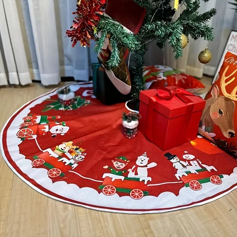 Traditional Christmas Tree Skirt Santa Claus And Snowman Design Holiday Tree Bottom Decoration 1