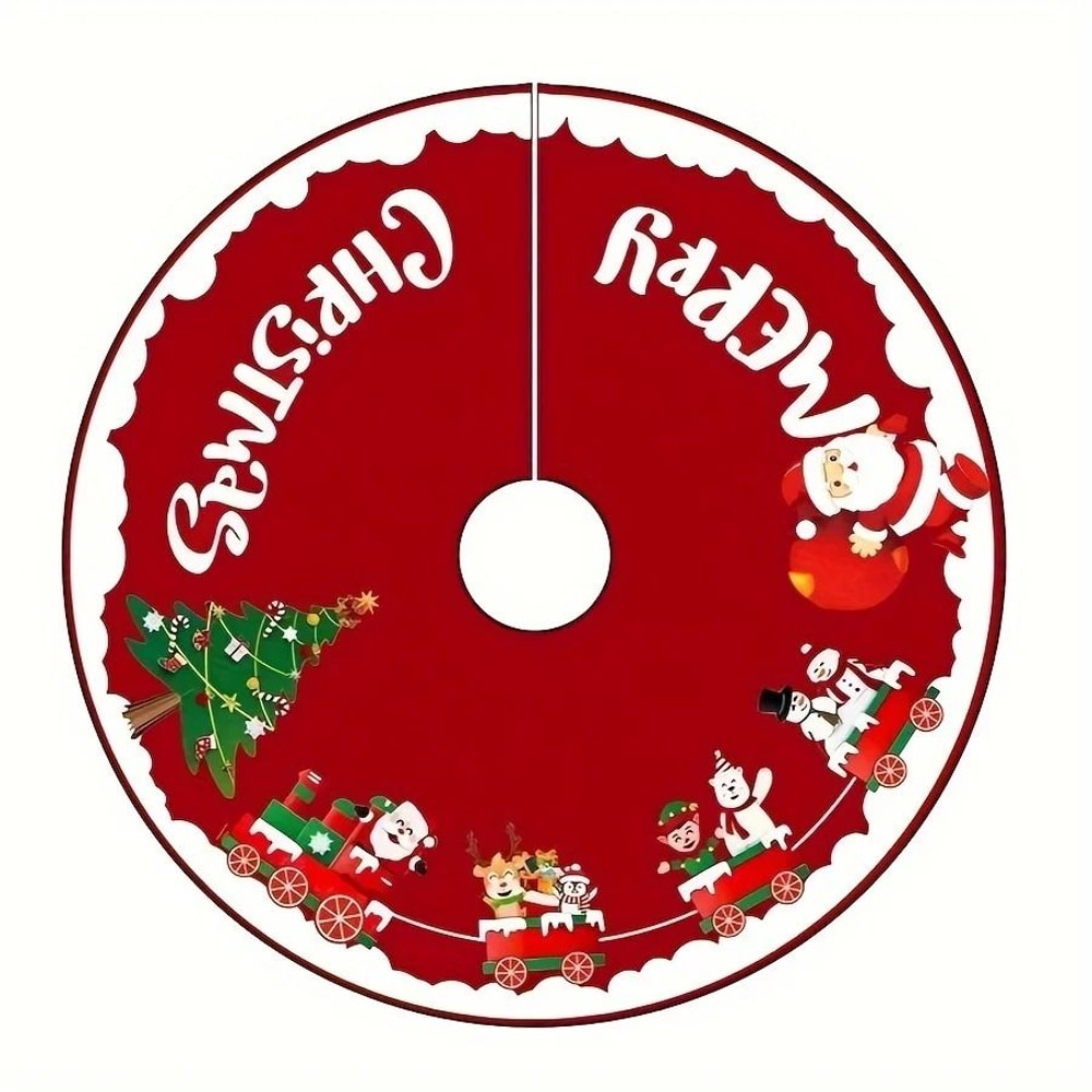 Traditional Christmas Tree Skirt Santa Claus And Snowman Design Holiday Tree Bottom Decoration 3
