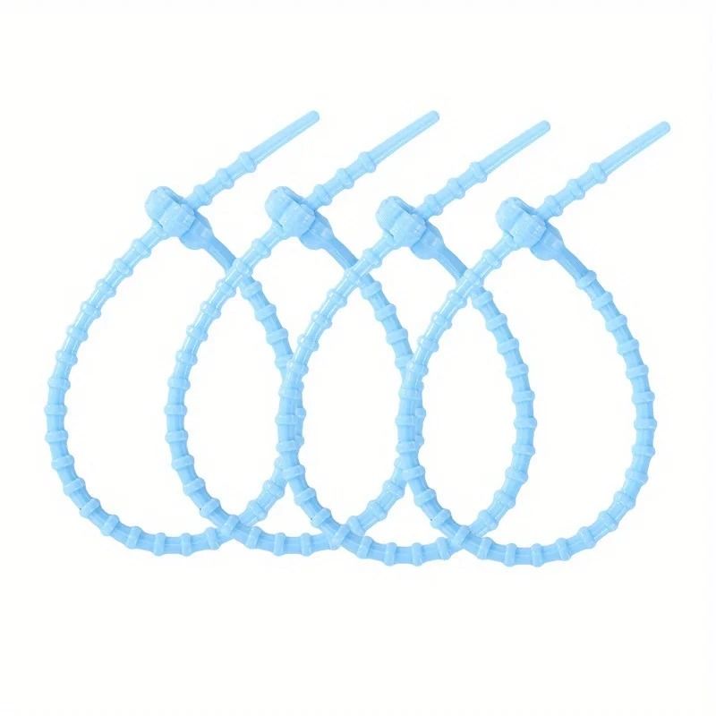 10PCS 21cm Colored Silicone Zip Ties Frog Shaped Selflocking Extendable Data Cable Coiler 9