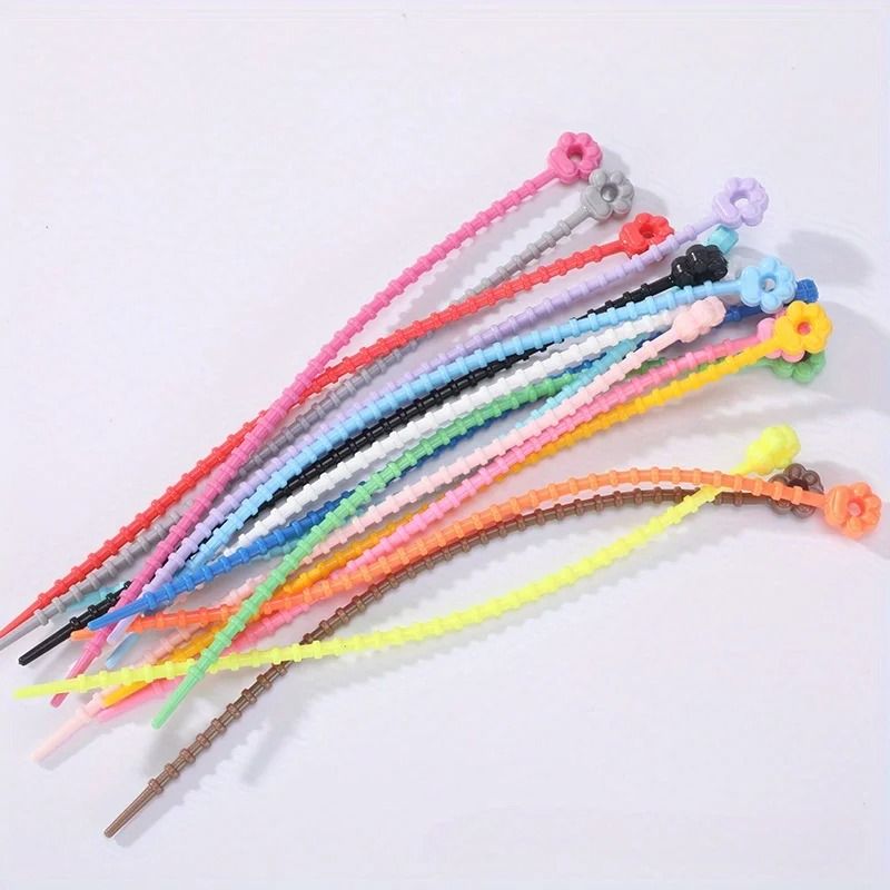 10PCS 21cm Colored Silicone Zip Ties Frog Shaped Selflocking Extendable Data Cable Coiler 7