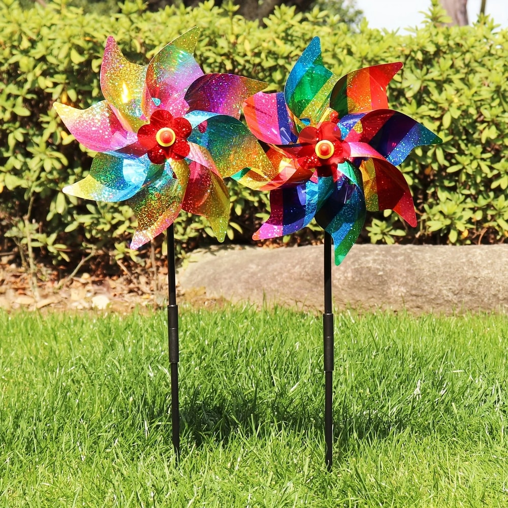 Solar Reflective Laser Windmill Bird Drive Rainbow Gradient Spinner For Gardens Terraces Balconies 0