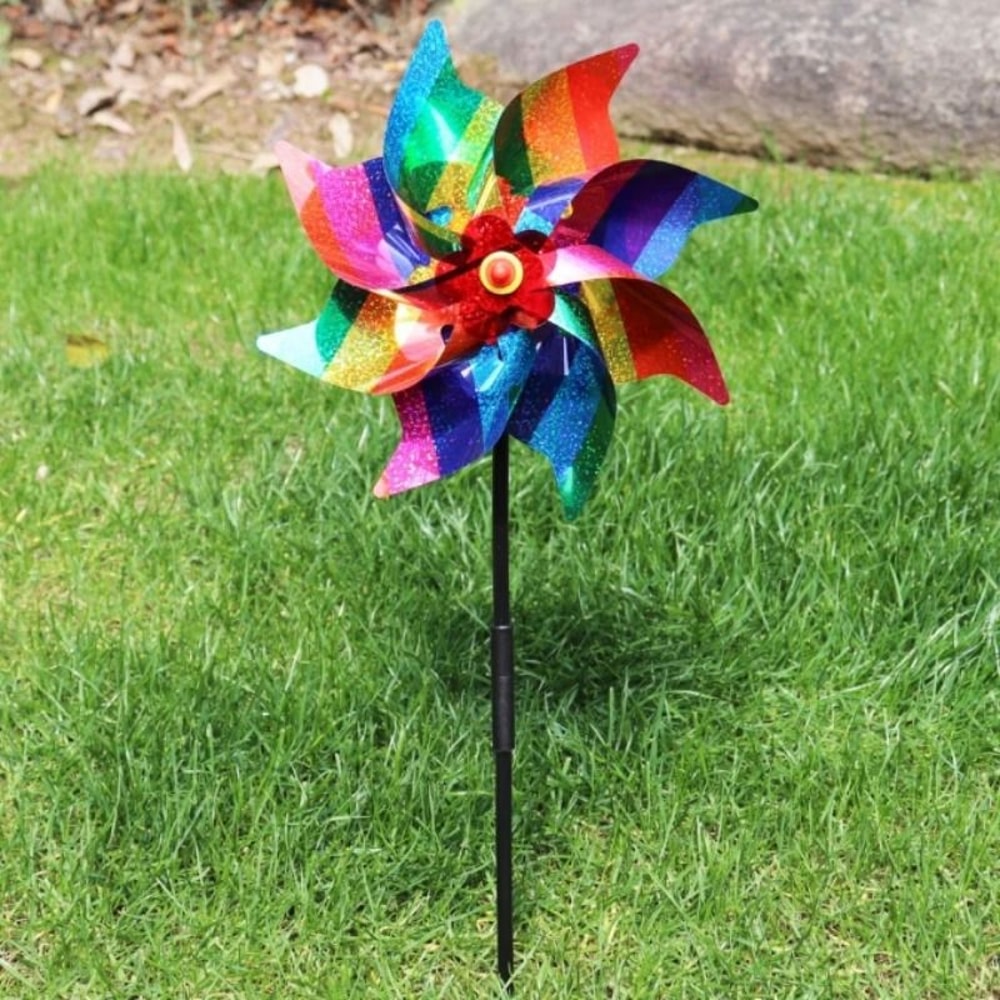 Solar Reflective Laser Windmill Bird Drive Rainbow Gradient Spinner For Gardens Terraces Balconies 7