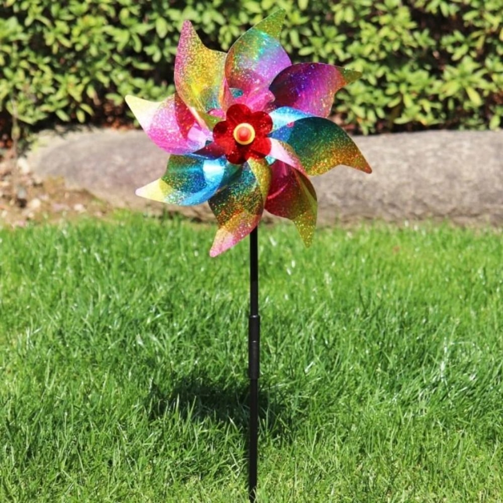 Solar Reflective Laser Windmill Bird Drive Rainbow Gradient Spinner For Gardens Terraces Balconies 8
