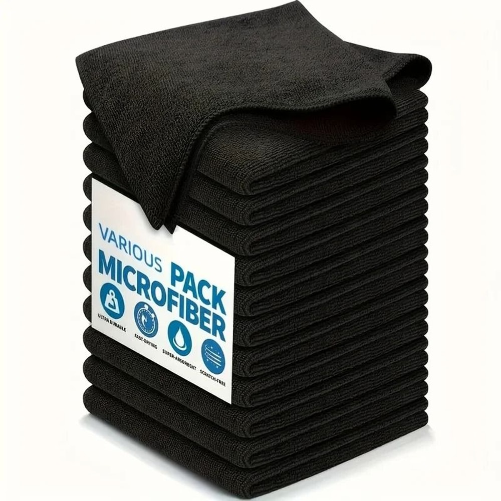 Black Microfiber Kitchen Cleaning Cloths Highly Absorbent Reusable Polyester Dish Towels 1