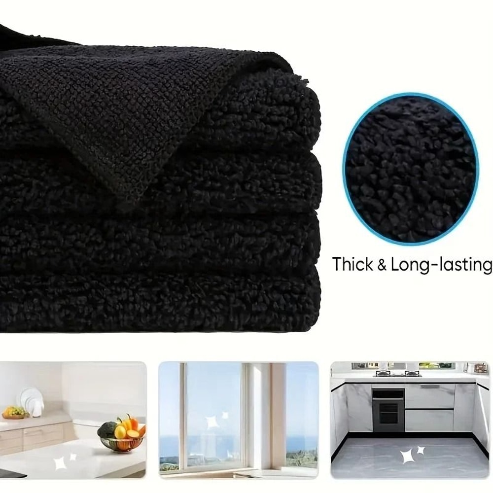 Black Microfiber Kitchen Cleaning Cloths Highly Absorbent Reusable Polyester Dish Towels 3