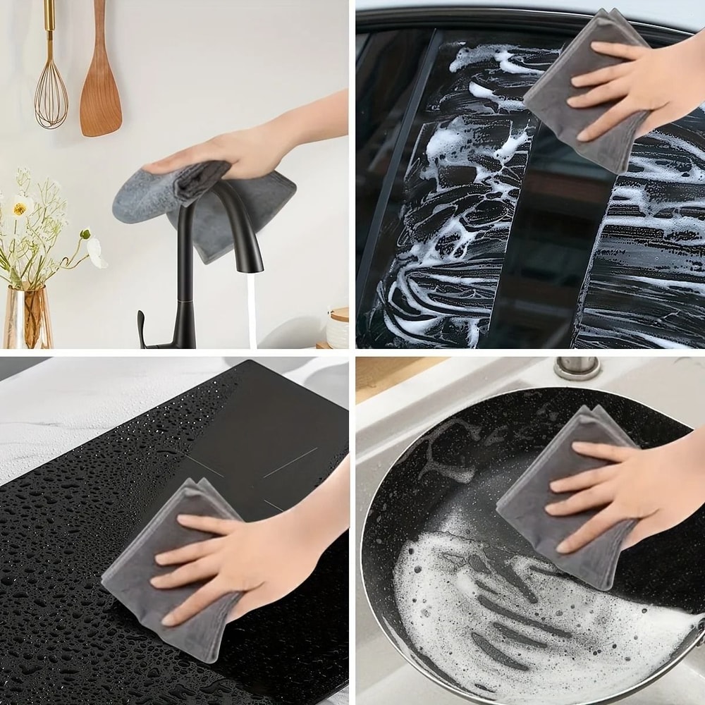 Black Microfiber Kitchen Cleaning Cloths Highly Absorbent Reusable Polyester Dish Towels 4