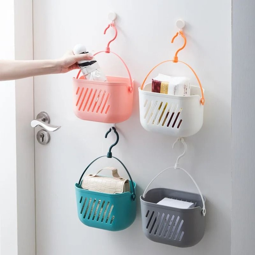 Durable Hanging Storage Basket Shower Organizer With Hooks For Bathroom And Kitchen Cleaning 1