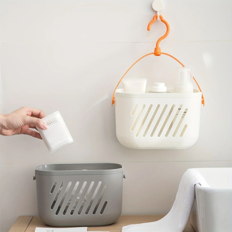 Durable Hanging Storage Basket Shower Organizer With Hooks For Bathroom And Kitchen Cleaning 4