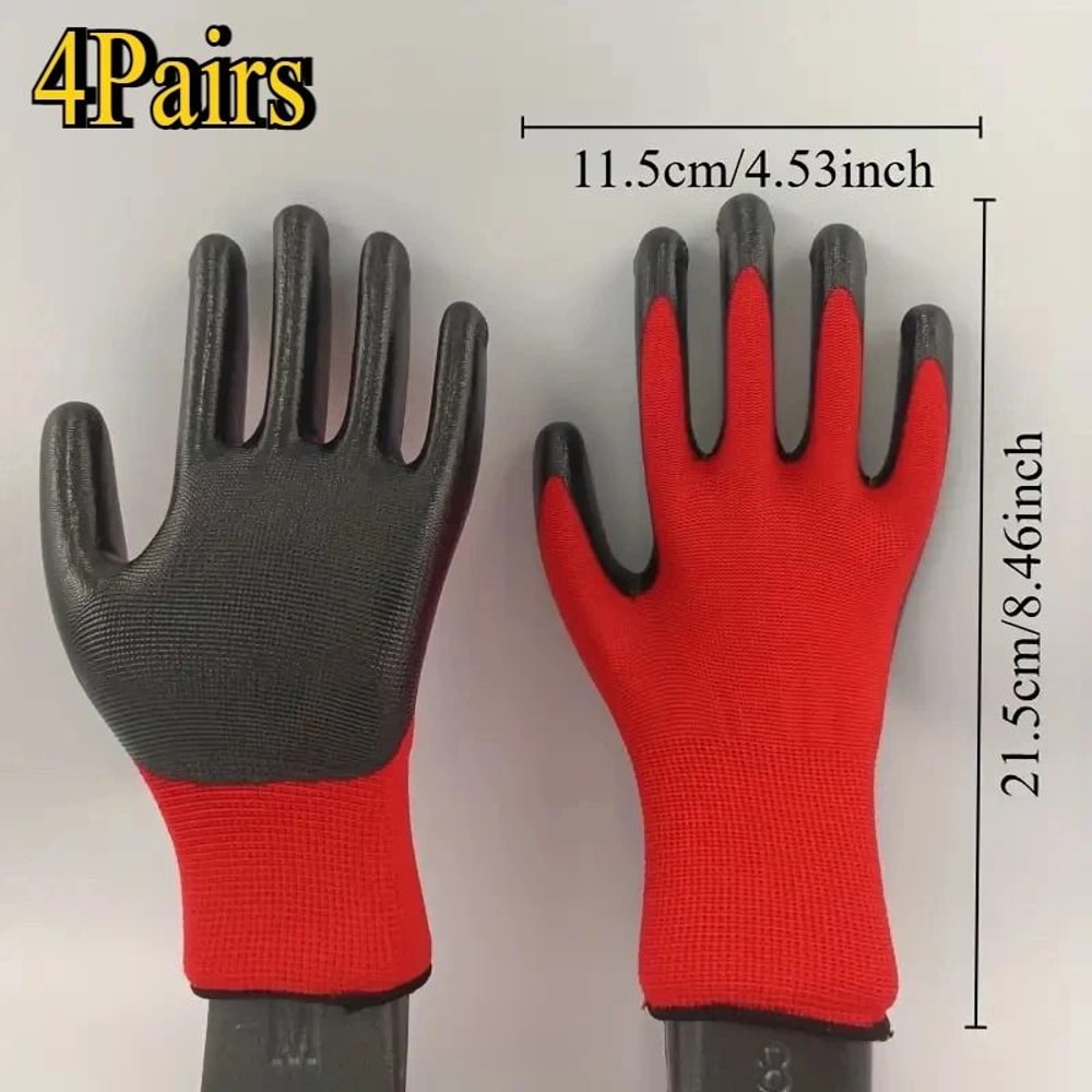 4 Pairs Multifunctional Work Gloves Durable Rubber Coated Safety Grip For Gardening And Mechanical 7