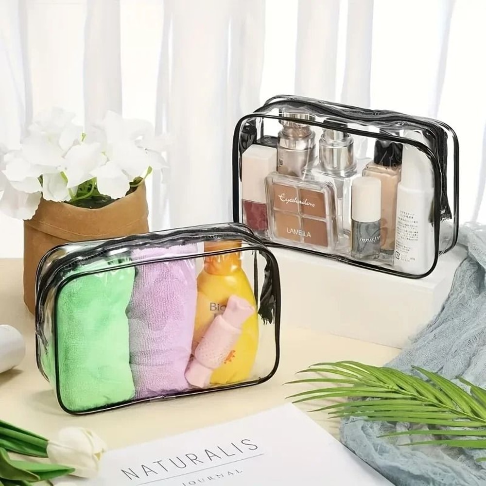 3Piece Transparent Travel Cosmetic Bag Set Zippered Toiletry Organizers MultiFunctional Portable S 1