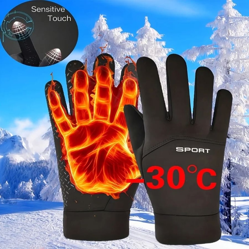 Mens Winter Outdoor Velvet AntiCold Gloves Sports Cycling Skiing Touch Screen Warm Gloves 0