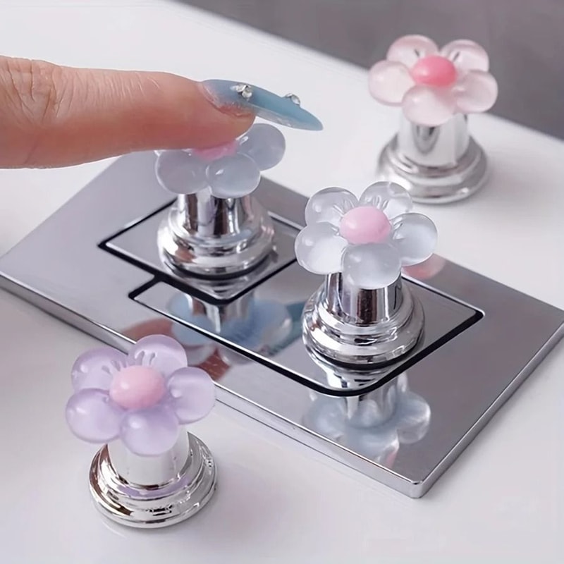 Fashionable Floral Toilet Flush Handle Essential Bathroom Accessory With Long Nail Friendly Design 0