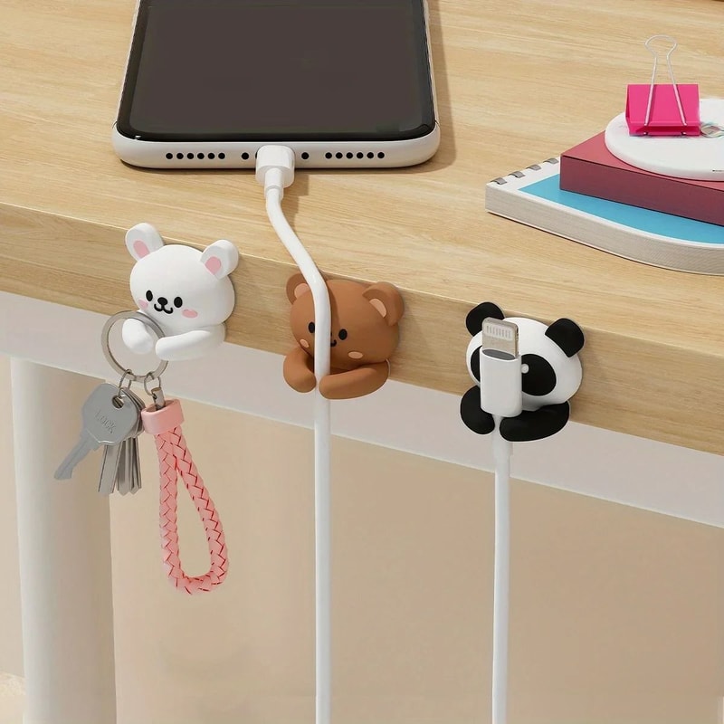 Cute Panda Animal Cable Clip And Charging Cable Holder With Protective Cover For Tables And Bedside 5