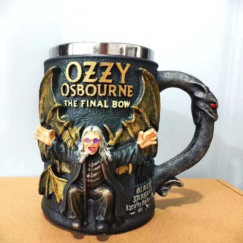 Retro 3D Resin Mug Ozzy Osbourne The Final Bow Ornament Stainless Steel Interior Coffee Cup For Hom 0