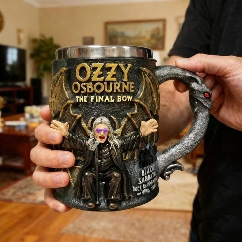 Retro 3D Resin Mug Ozzy Osbourne The Final Bow Ornament Stainless Steel Interior Coffee Cup For Hom 1