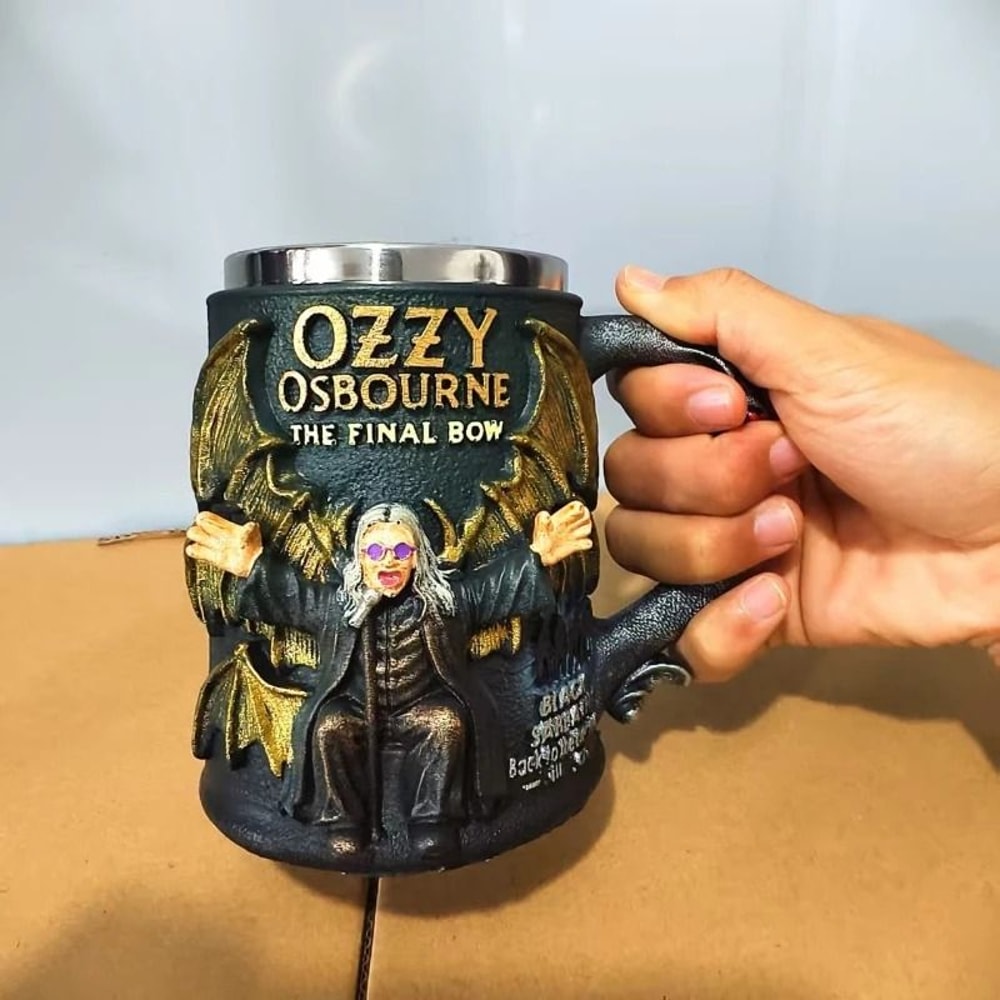 Retro 3D Resin Mug Ozzy Osbourne The Final Bow Ornament Stainless Steel Interior Coffee Cup For Hom 2