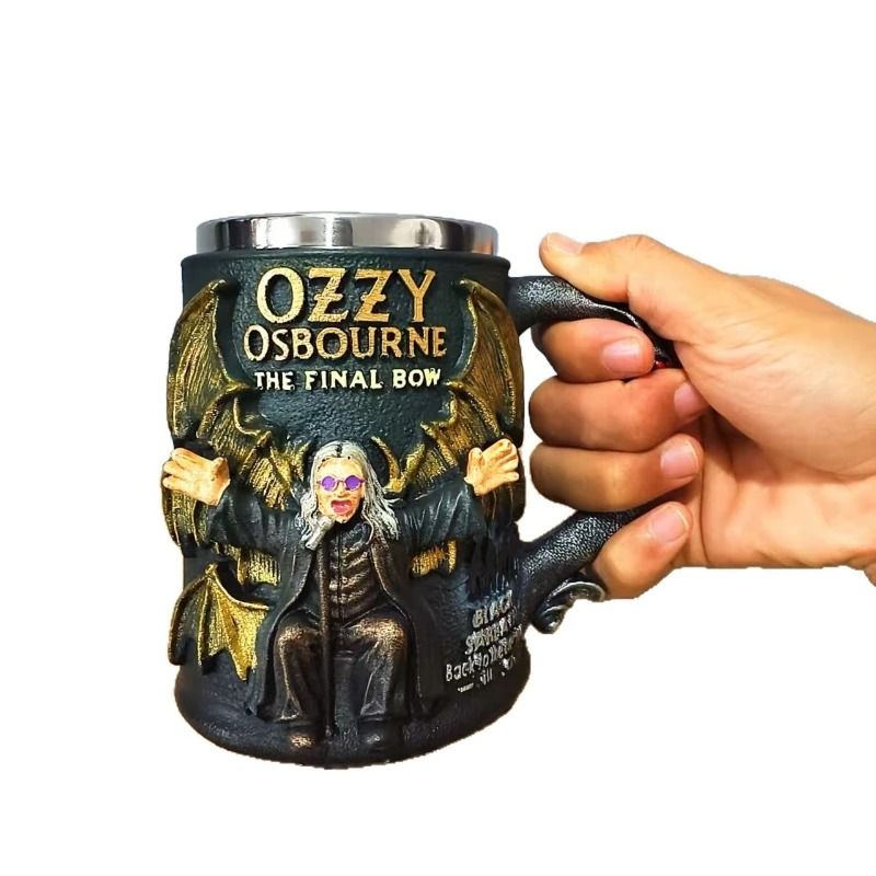 Retro 3D Resin Mug Ozzy Osbourne The Final Bow Ornament Stainless Steel Interior Coffee Cup For Hom 5