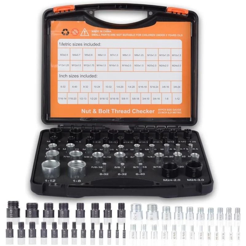 Nut Bolt Thread Checker Inch Metric Size Identifier Male Female Gauges 26 Or 44 Piece Set For Garag 5