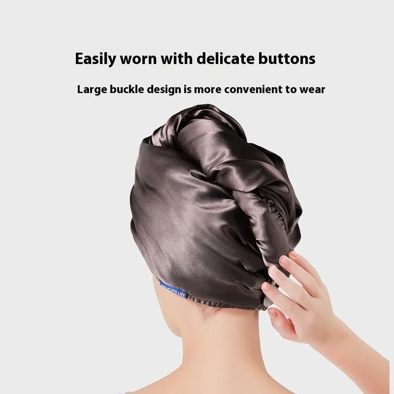 Luxury Thickened Satin Hair Drying Cap Towel Wrap Double Layer Coral Fleece Cap With Button For Fas 1