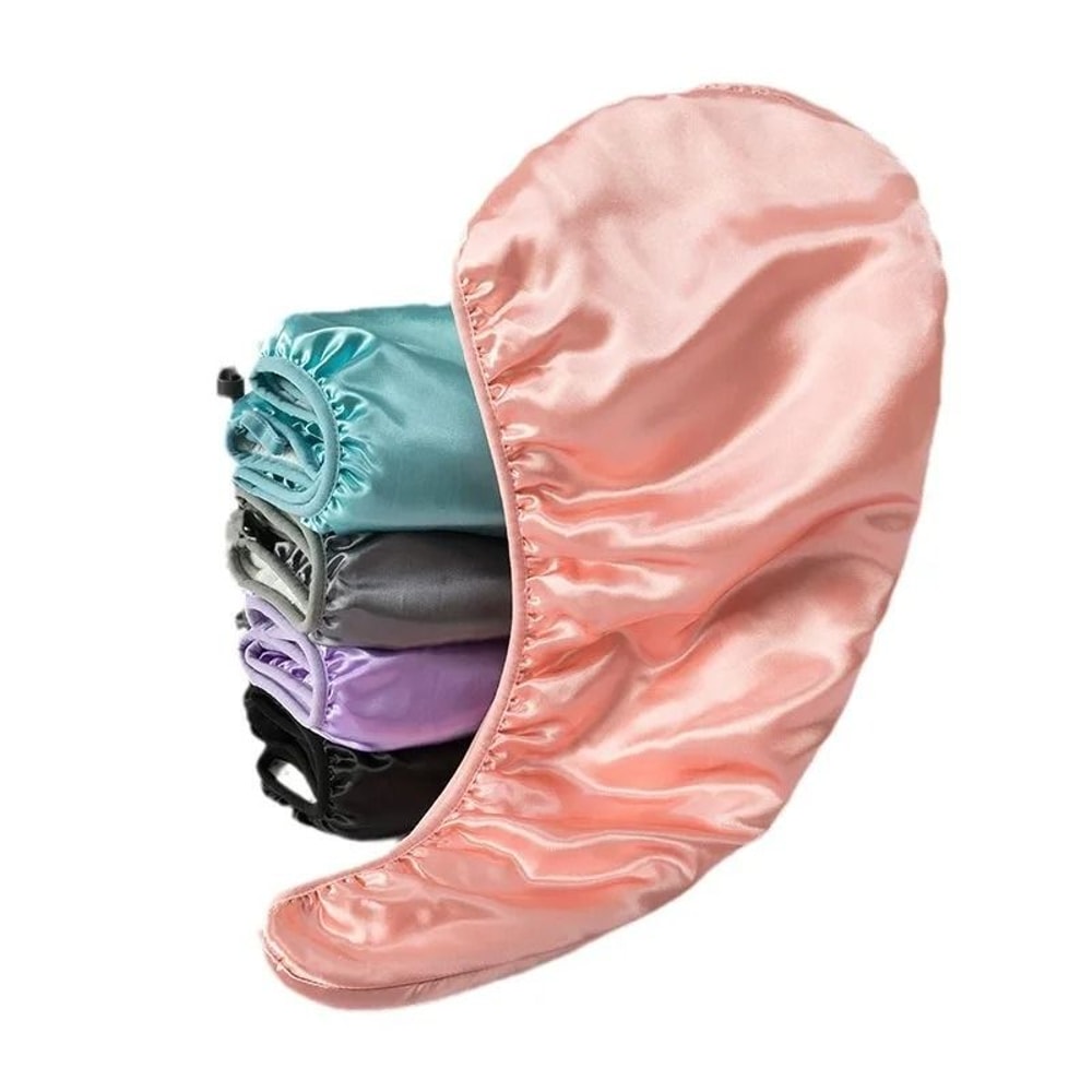 Luxury Thickened Satin Hair Drying Cap Towel Wrap Double Layer Coral Fleece Cap With Button For Fas 5