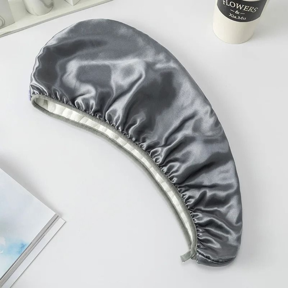 Luxury Thickened Satin Hair Drying Cap Towel Wrap Double Layer Coral Fleece Cap With Button For Fas 6