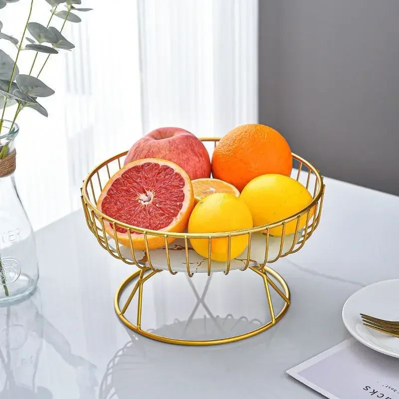 Nordic Style Large Round Fruit Basket For Kitchen Dining Table Home Decoration Gold Metal Wire Snac 3