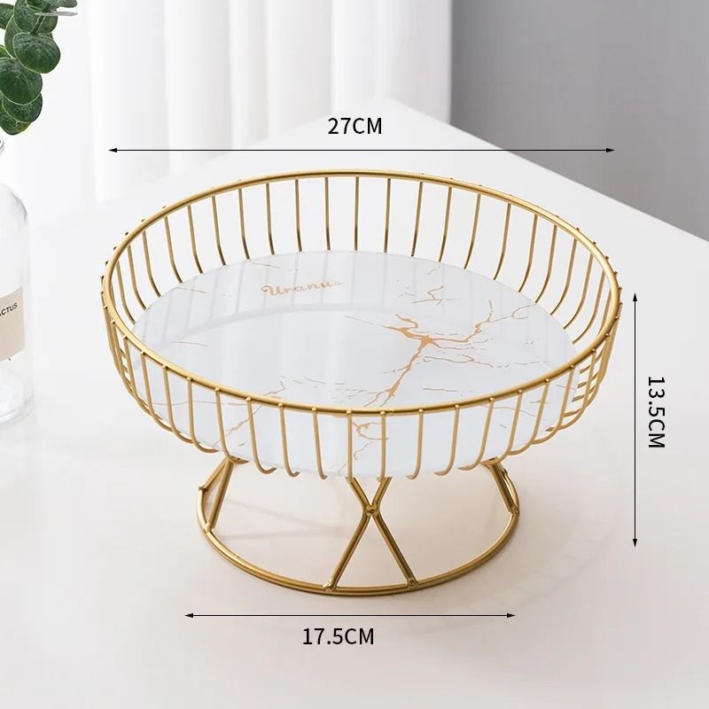 Nordic Style Large Round Fruit Basket For Kitchen Dining Table Home Decoration Gold Metal Wire Snac 6