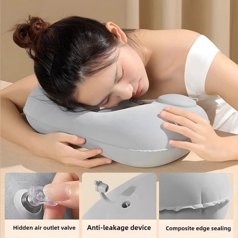 Ushaped Flocking Inflatable Neck Pillow Portable Compression Travel Pillow For Outdoor Camping And 1