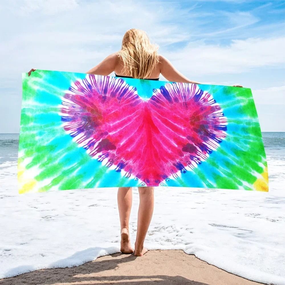 SandFree TieDye Heart Printed QuickDrying Beach Towel 70x140cm 0