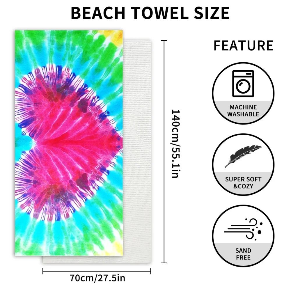 SandFree TieDye Heart Printed QuickDrying Beach Towel 70x140cm 1