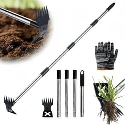2-in-1 assembly weed puller and garden hoe with 148cm adjustable handle