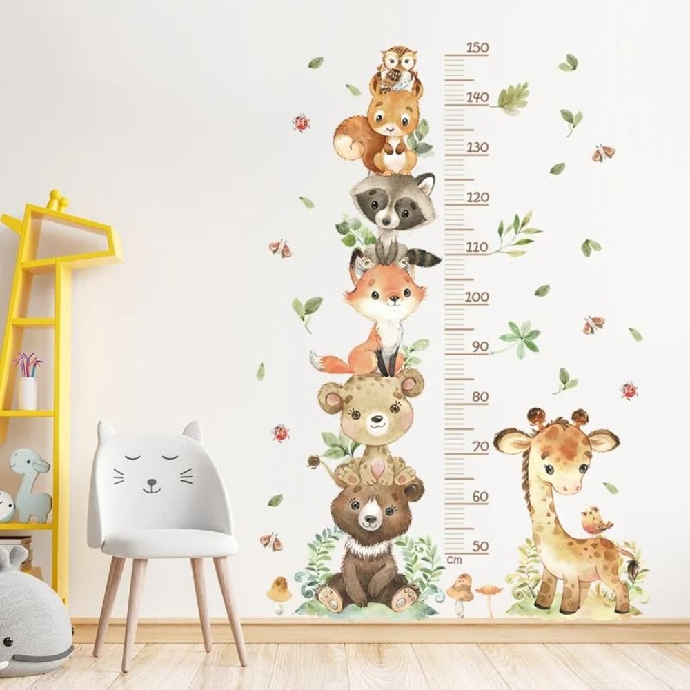 Cute Cartoon Animal Kids Growth Chart Wall Decoration Stickers For Childrens Rooms 2